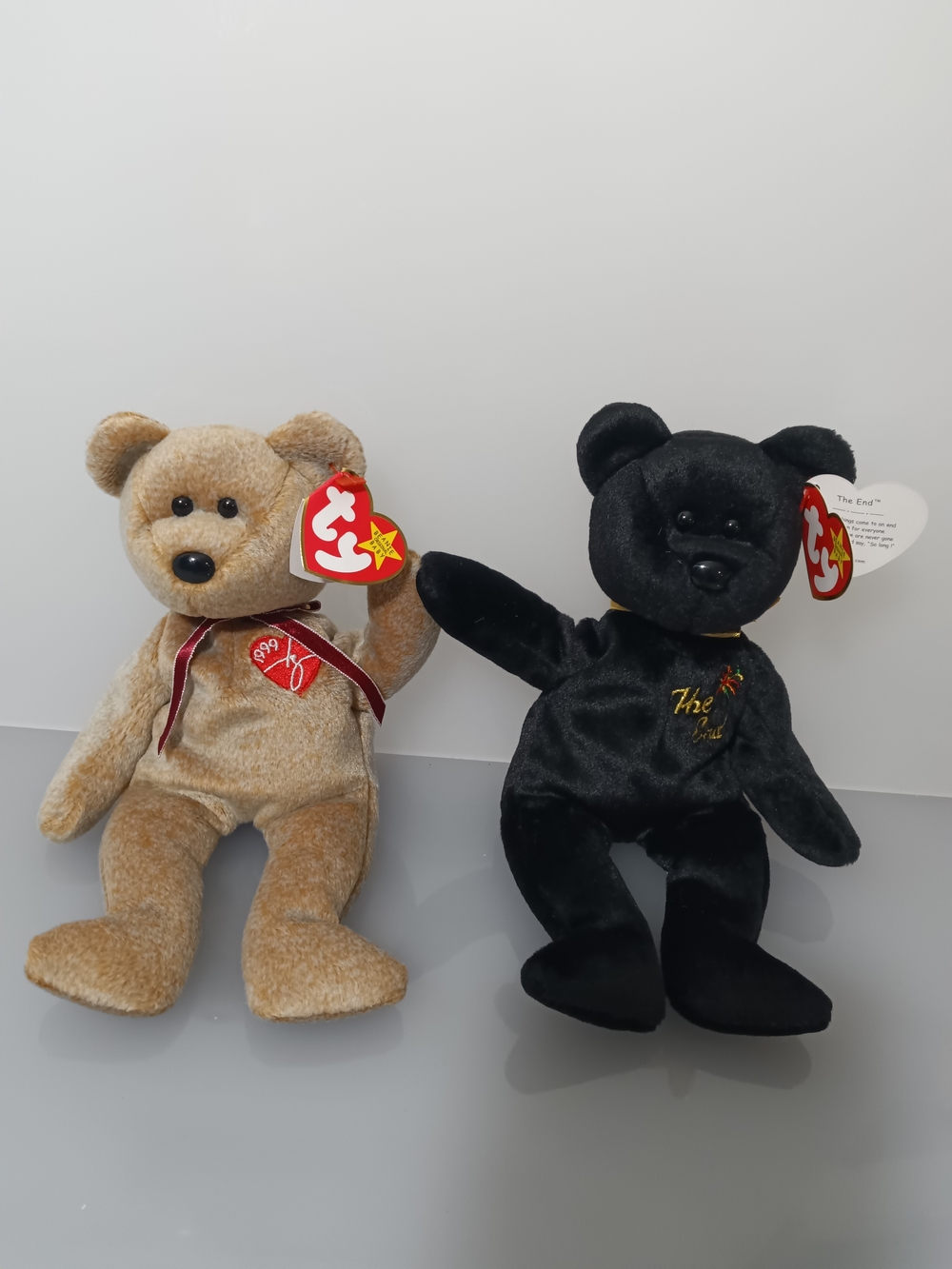Set Of Two Ty Beanie Babies The End Bear Plush & 1999 Signature Bear Plush Toys